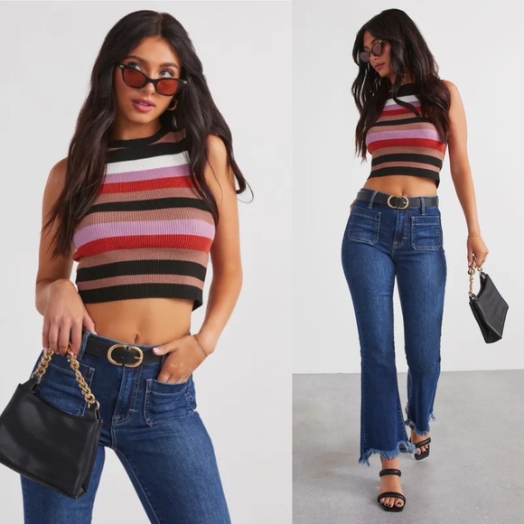 Vici Tops - Old Soul Sleeveless Striped Sweater Top